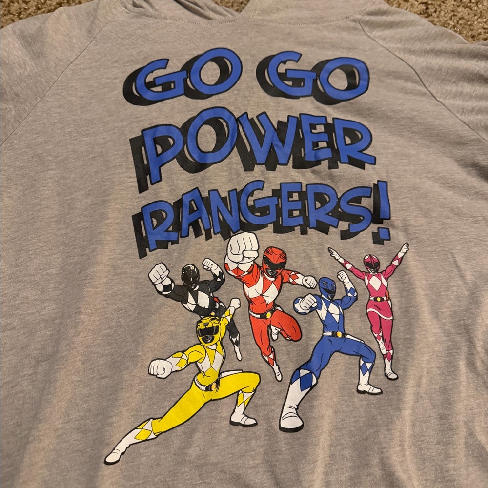 Juniors L Power Ranger Graphic Hooded T-shirt 90’s Throwback Go-Go Power Rangers